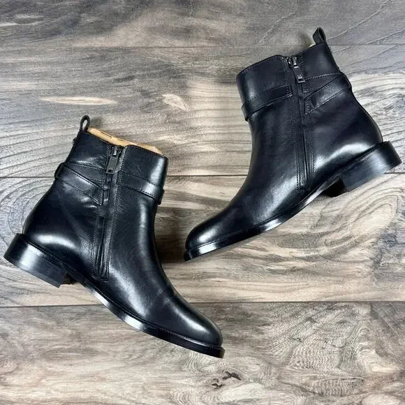 NIB Sam Edelman Nolynn 8M Black Leather Buckle Short Riding Ankle Boots Booties - Picture 4 of 12